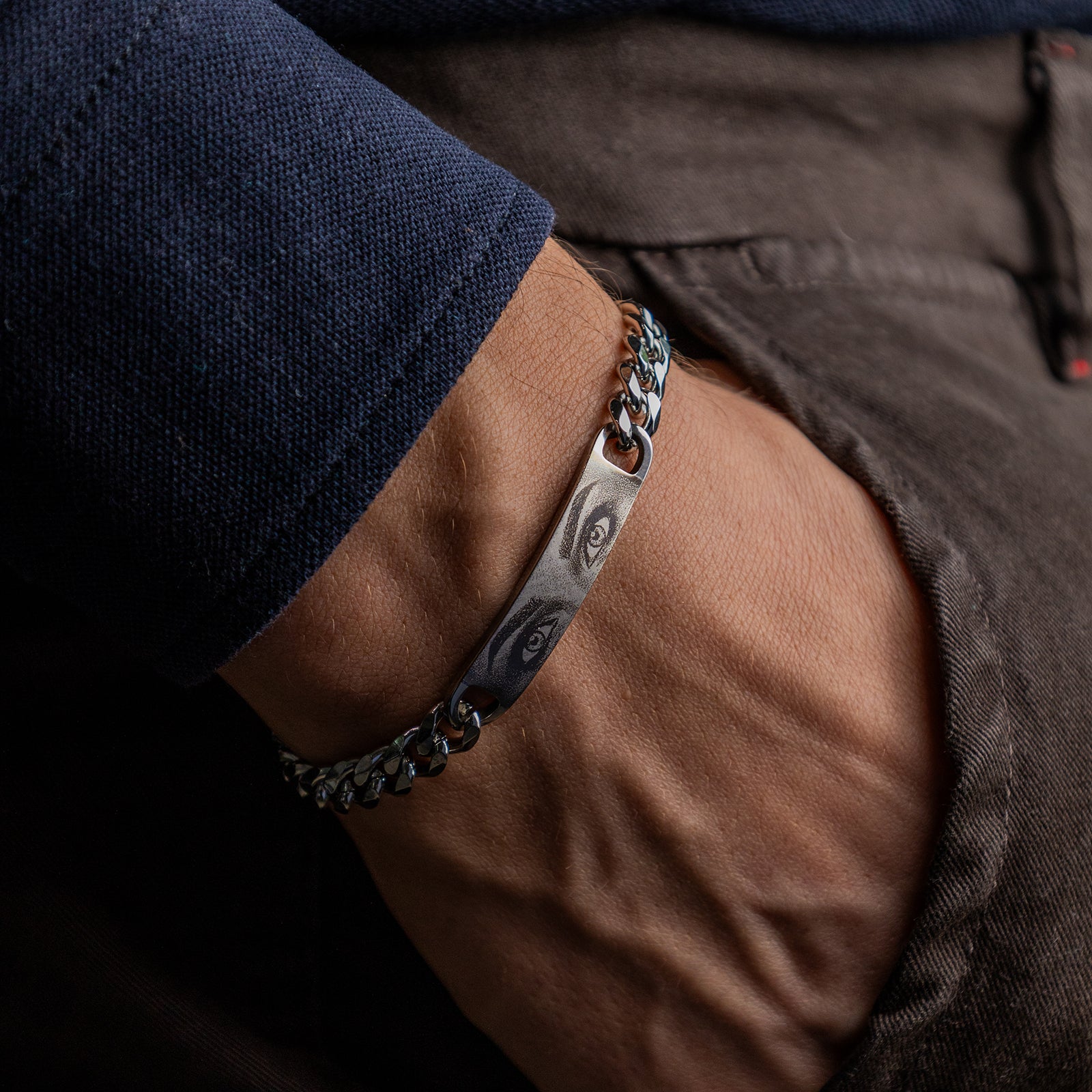 Bracciale Uomo Con Foto Occhi Incisa - Personalizzato, Acciaio, Regalo Per Fidanzati - Foto 4