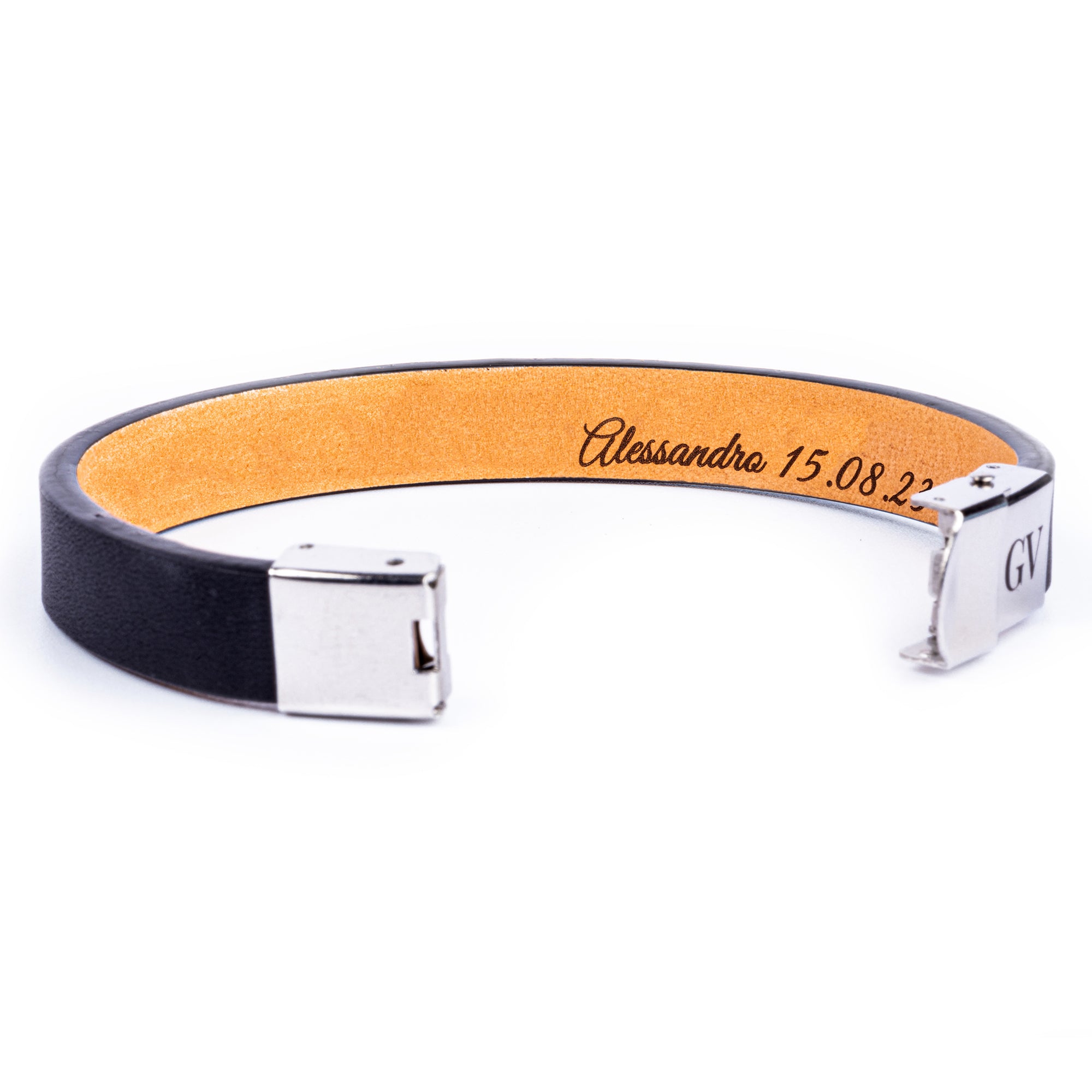 Bracciale Uomo Personalizzato Lorajewel - Pelle Nera Con Nome Inciso - Foto 6