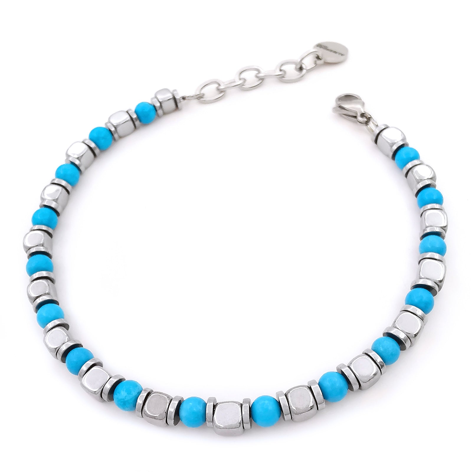 Bracciale Turchese 10:10 - Acciaio Inox, Pietra Naturale 6mm, Chiusura A Moschettone, Made In Italy - Foto 4