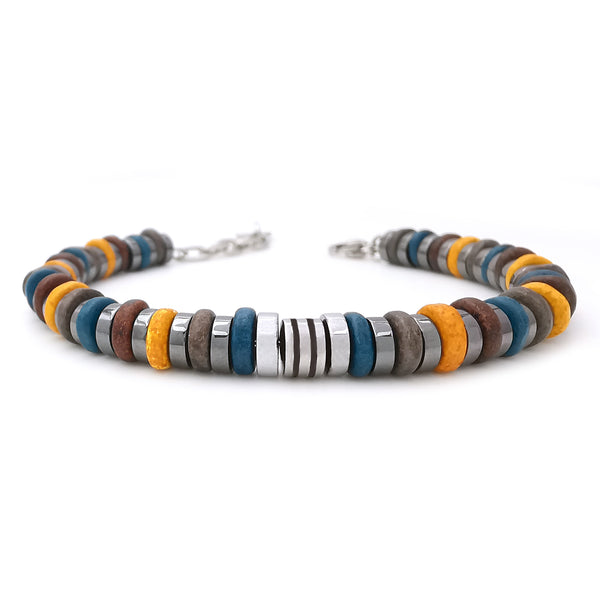 Bracciale da uomo con ematite e ceramica greca cheddar inserto in acciaio braccialetto regolabile
