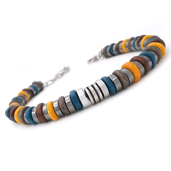 Bracciale da uomo con ematite e ceramica greca cheddar inserto in acciaio braccialetto regolabile