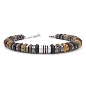 Bracciale da uomo con ematite e ceramica greca blu inserto in acciaio braccialetto regolabile