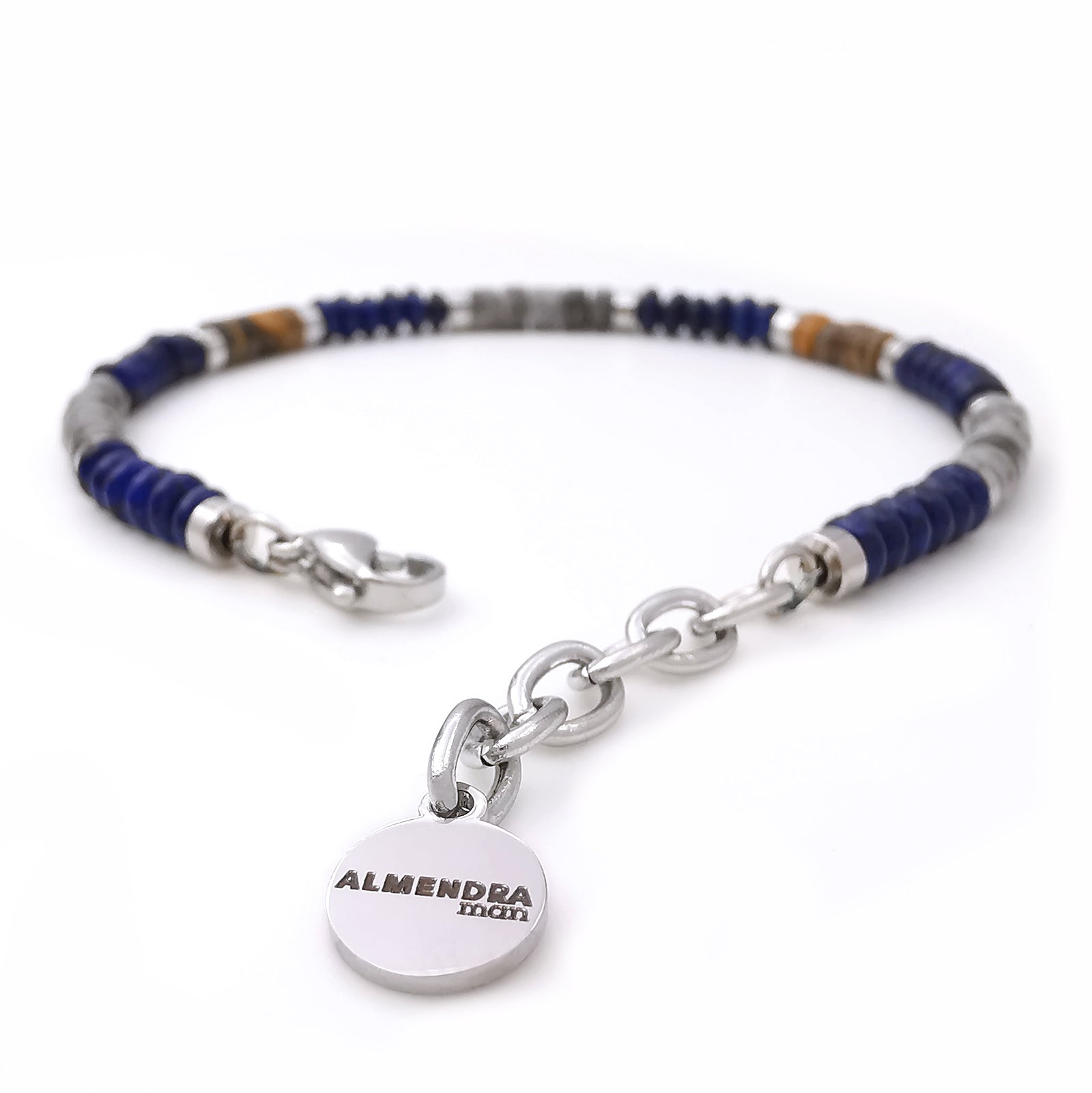 Bracciale Uomo In Acciaio Inox Con Diaspro Verde E Occhio Di Tigre - My Ties Regolabile - Foto 1