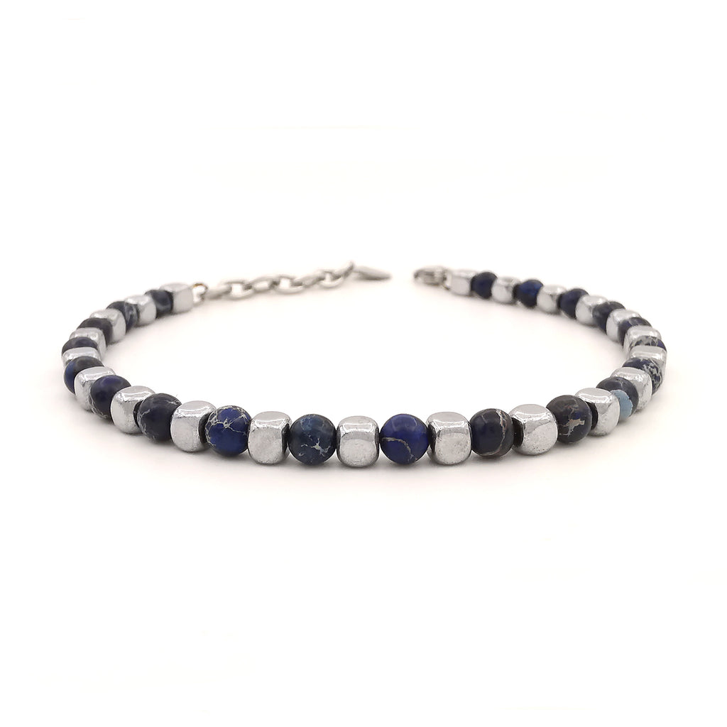 Bracciale uomo in Argento con apatite blu,pietra turchese,acquamarina e ematite Bracciale uomo in Argento con apatite blu,pietra turchese,acquamarina e ematite