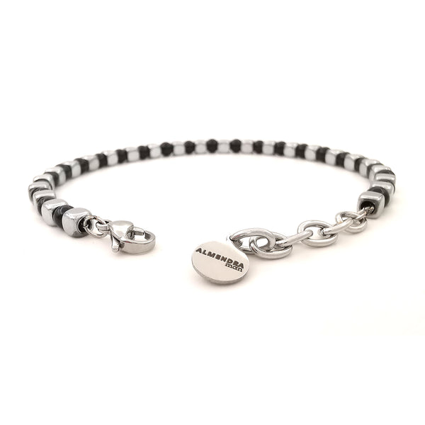 Bracciale da uomo in pietre dure con acciaio pepite cubi diaspro onice lucido ematite regolabile perle perline