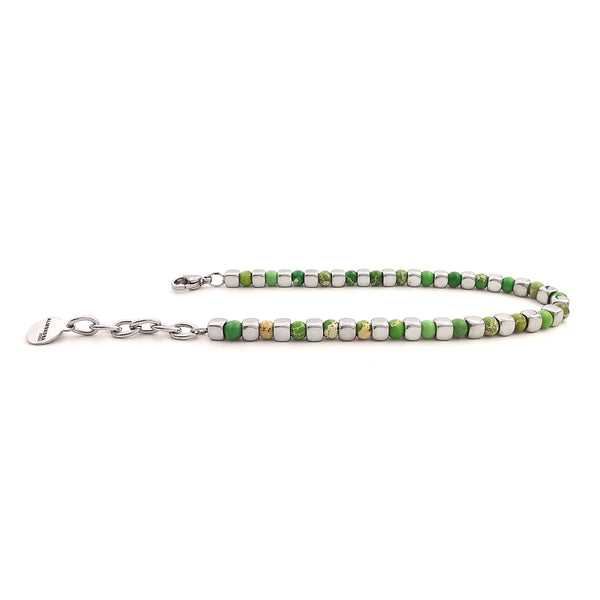 Bracciale da uomo in pietre dure con acciaio pepite cubi diaspro verde ematite regolabile perle perline