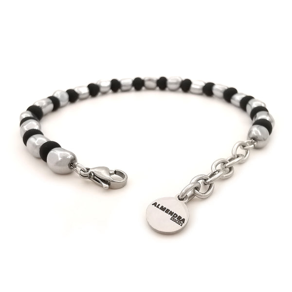 Bracciale da uomo nuggets braccialetto ematite vetro di Boemia nero opaco
