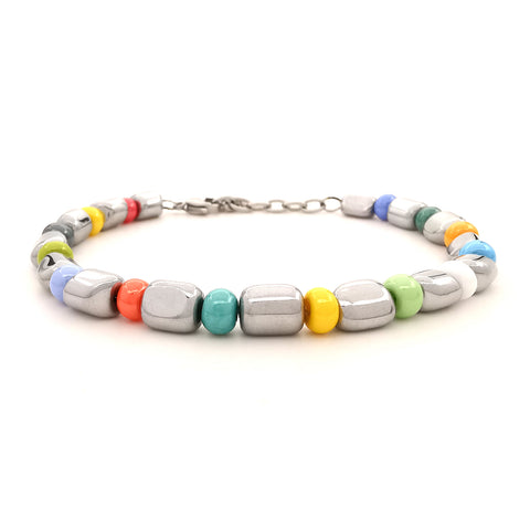 Bracciale da uomo nuggets pepite ematite con vetro di Boemia colorato
