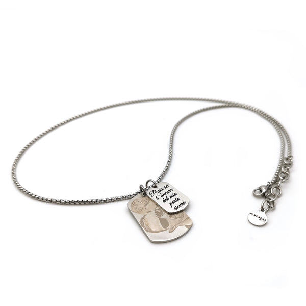 Collana da uomo personalizzata con piastrina fotografia incisa scritta nomi regalo festa del papà